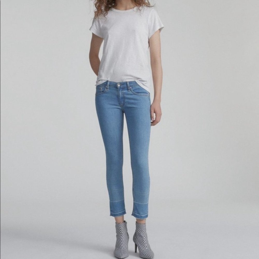 Rag & Bone Mid Rise Skinny Ankle Lightweight Raw Hem Jean in Pham Wash